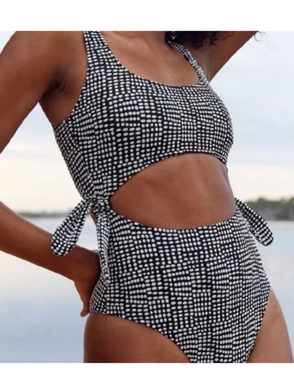 aerie Black & White Dot Cutout One-Piece Swimsuit